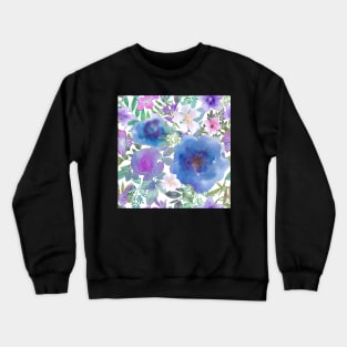 Blue roses and bellflowers.Vibrant watercolor wild flowers print Crewneck Sweatshirt